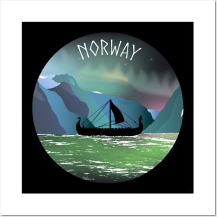 Viking Boat at Norwegian Fjord Posters and Art